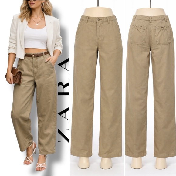 Zara Pants - 472 ZARA | EUC Turkey Women’s Khaki Wide-Leg Pants (Size 6)